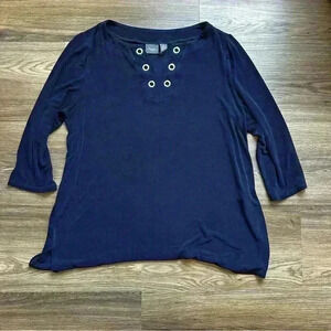 Chico’s Women’s‎ Travelers Shirt Sz 3 L* Slinky Blue Career Teacher Stretch Rib